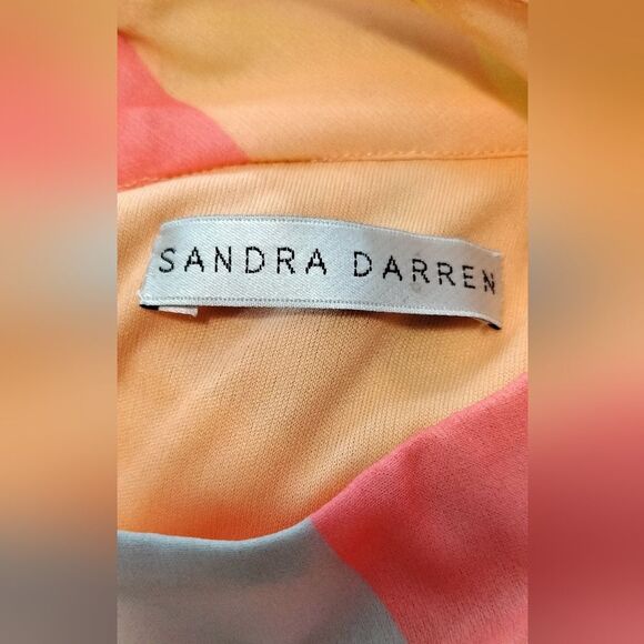 Sandra Darren Halter Pleated Chiffon Sherbert Colored Dress.Size L - Picture 7 of 7